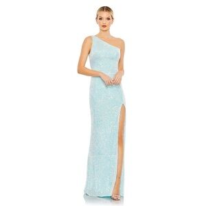 Mac Duggal 26990 NWT SEQUINED ONE SHOULDER DRAPED BACK GOWN